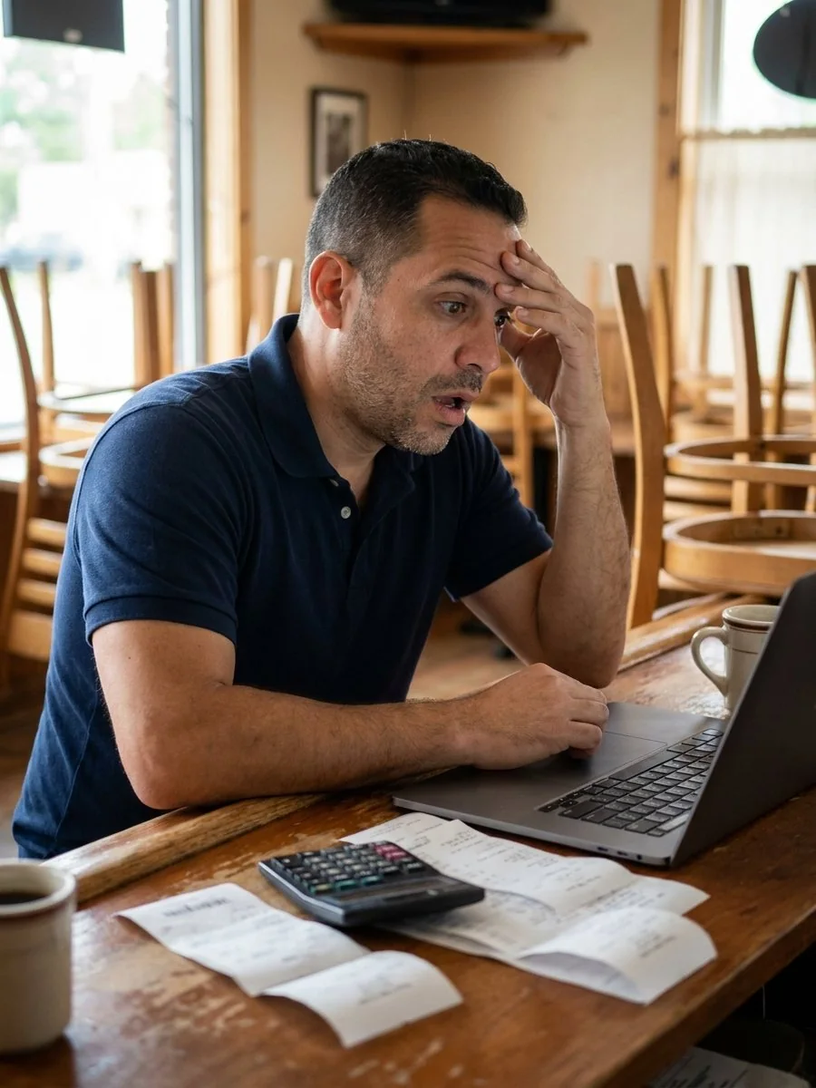 Dueño de negocio revisando sus finanzas